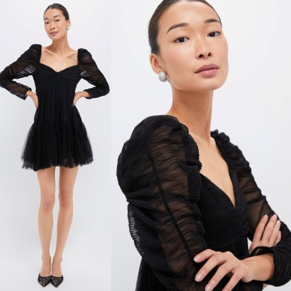 Moon River NEW Black Tulle Long Sleeve Sweetheart Party Mini Dress Size M - Picture 3 of 10